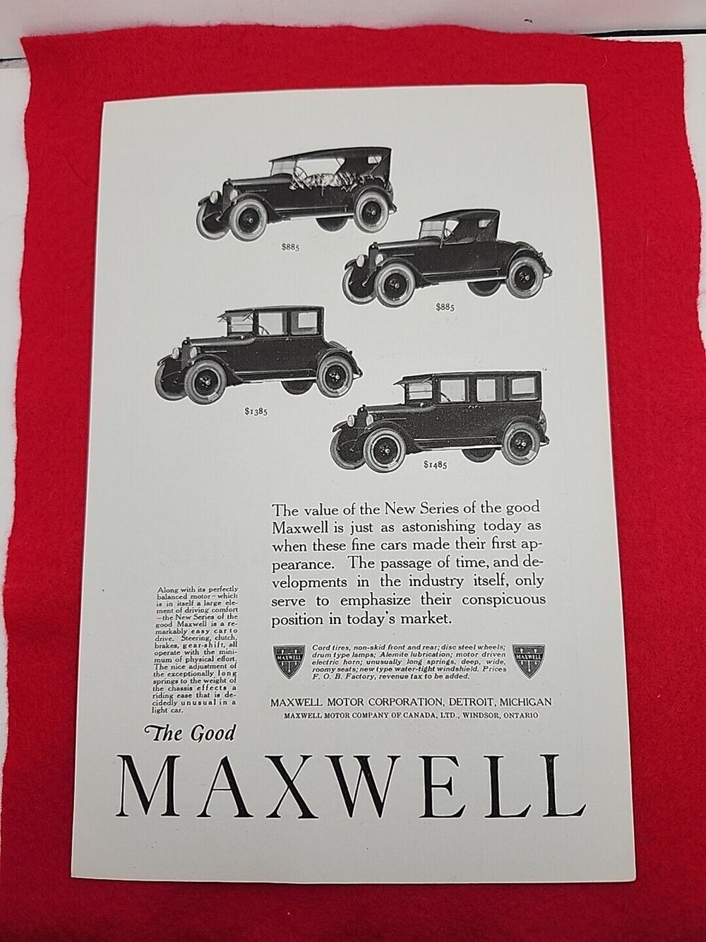 1922 The Good MAXWELL Antique Vintage Original Print AD Ephemera Advertisement